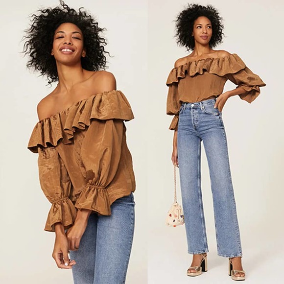 Misa Los Angeles Tops - MISA Los Angeles Mischa Off the Shoulder Top Antique Gold Size Small NWT